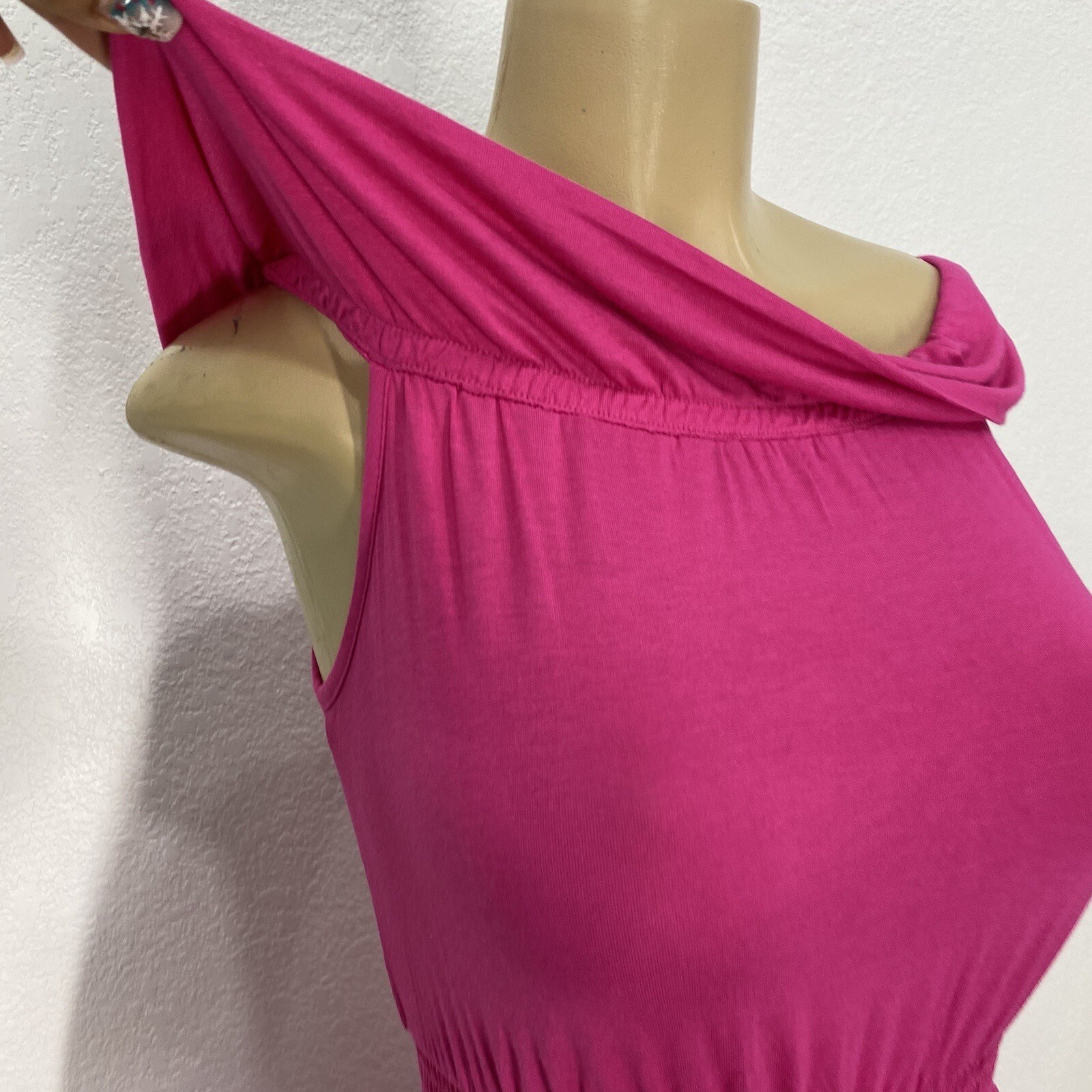 NY&C Pink Pullover Knit Pocketed Maxi Dress Womens Size XS Casual Off Shoulders