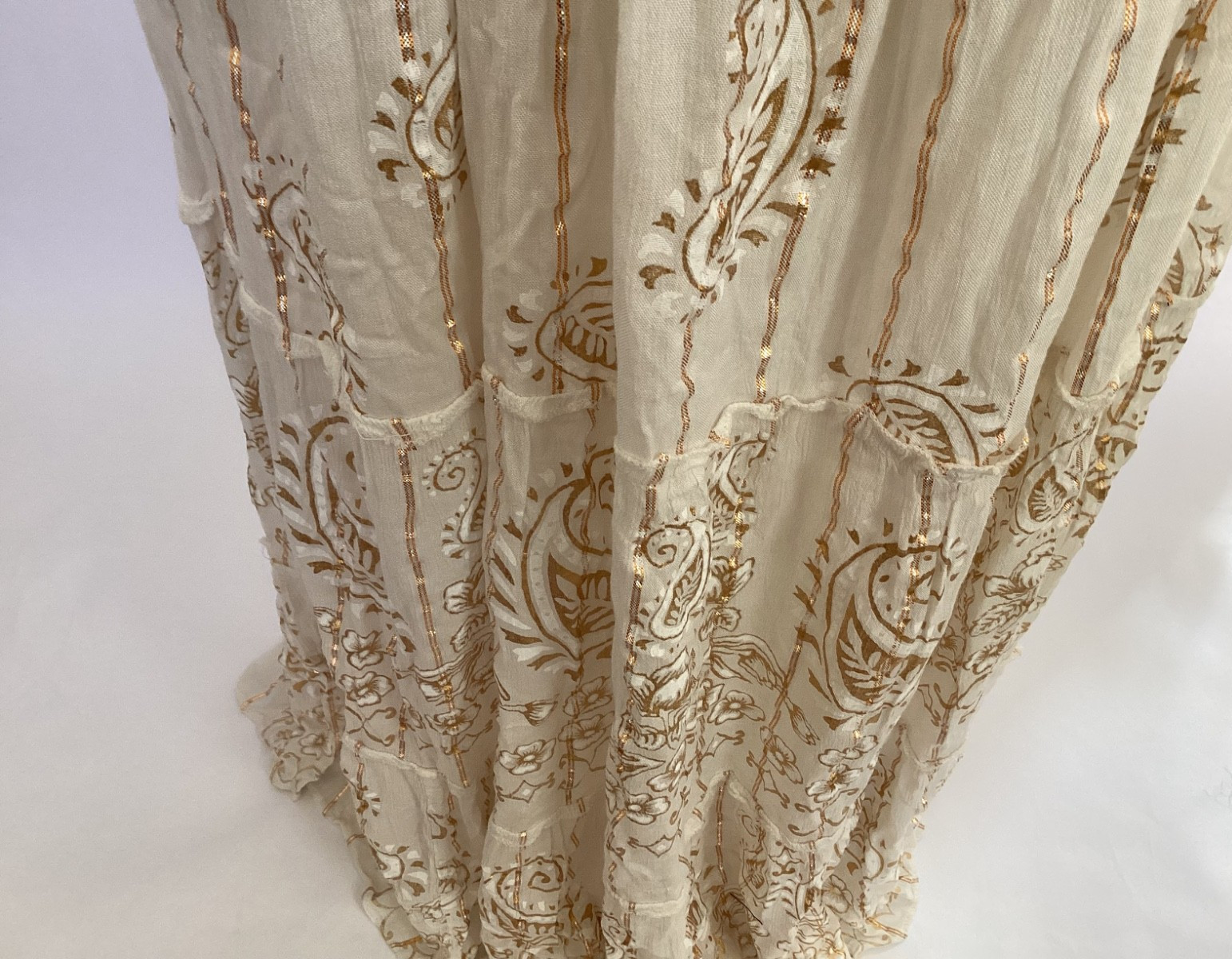NWT Me 2 Magic Anthropologie Maxi Dress S Ivory Gold Lurex Smocked Embroidered