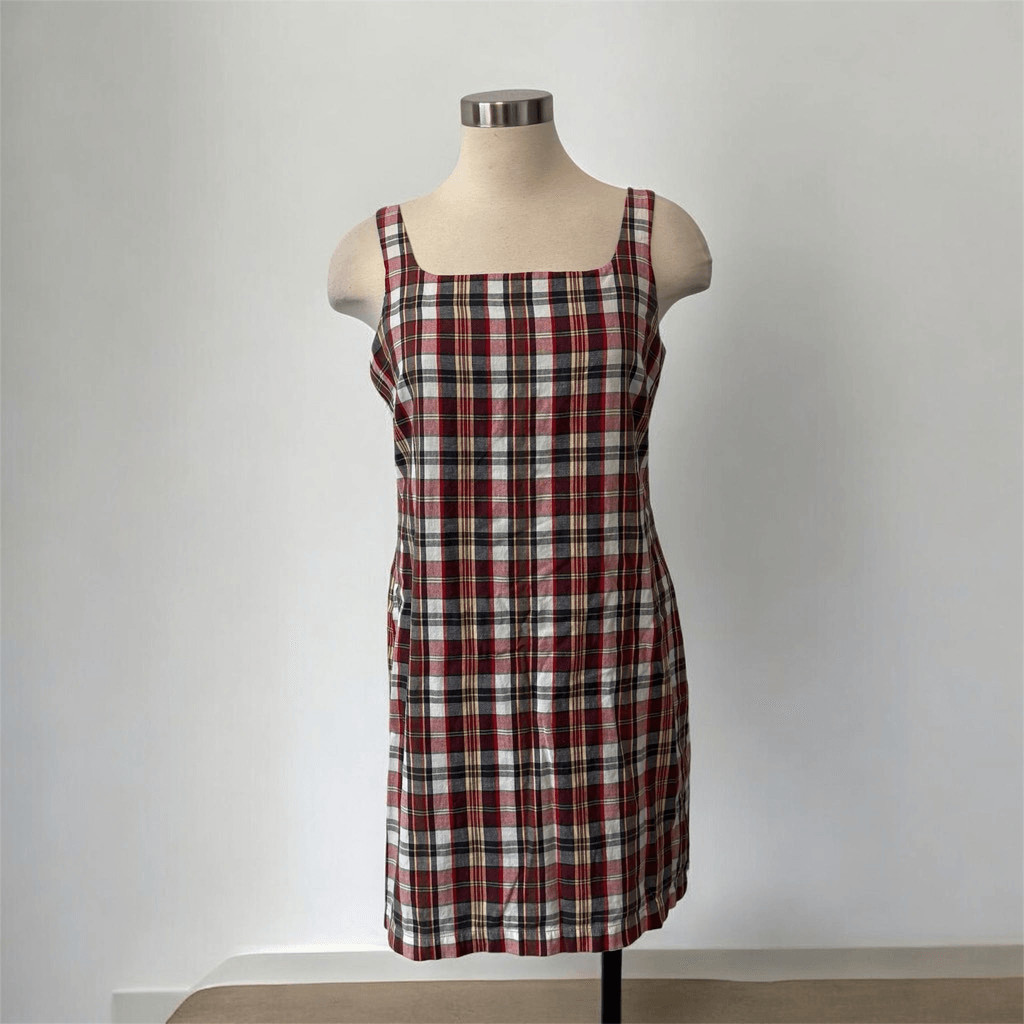Gap Plaid Mini Square Dress Overall Pinafore A Line Shift Medium 8