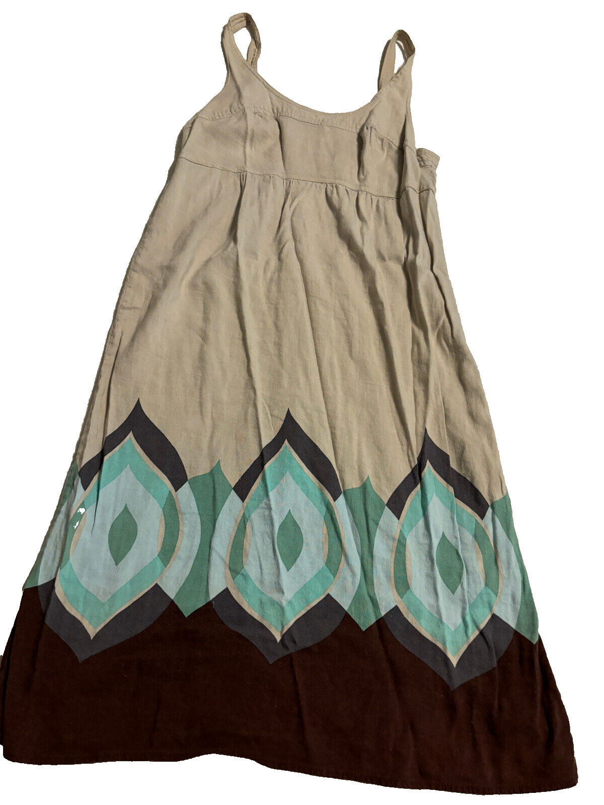 Linen Sleeveless Tank Dress Spaghetti Beach Sundress Geometric Boho Romantic M