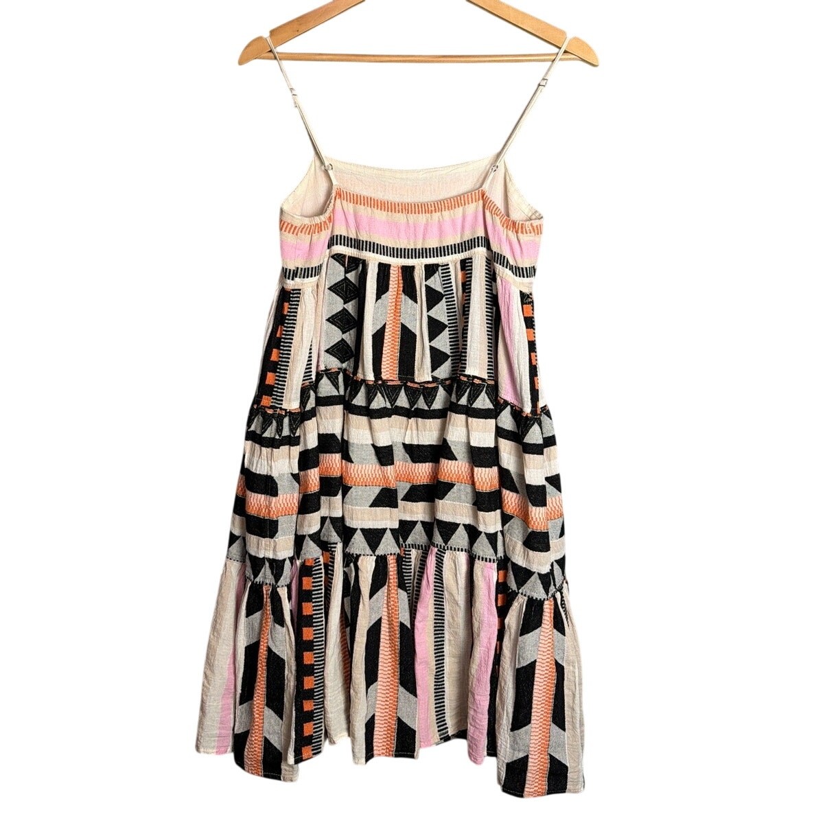 Devotion Twins Square Neck Mini Dress Greek Boho Geometric Tiered Sundress SZ M
