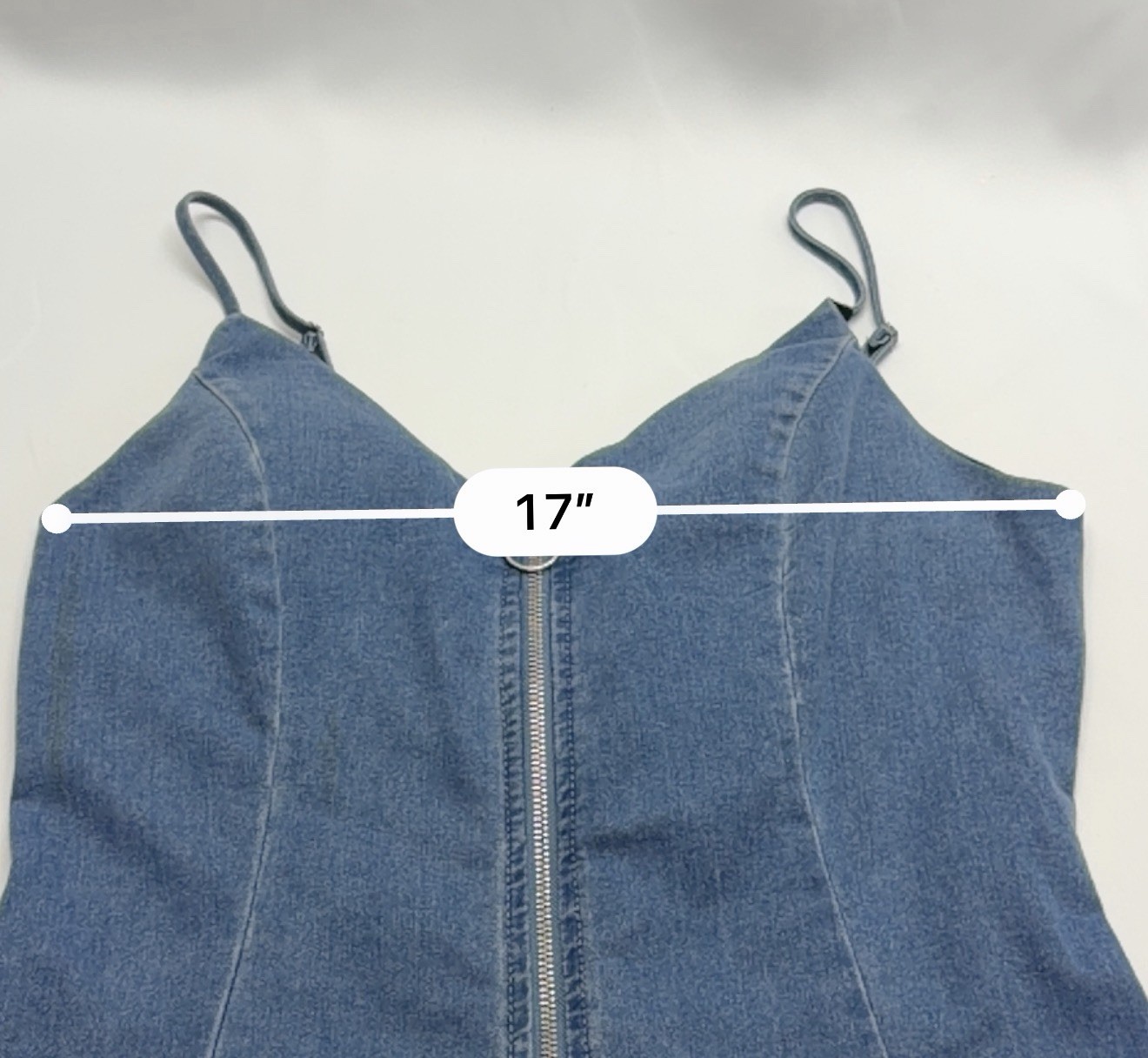 IRIS Denim Bodycon Dress Large Blue O Ring Zip Front Sleeveless Mini Dress