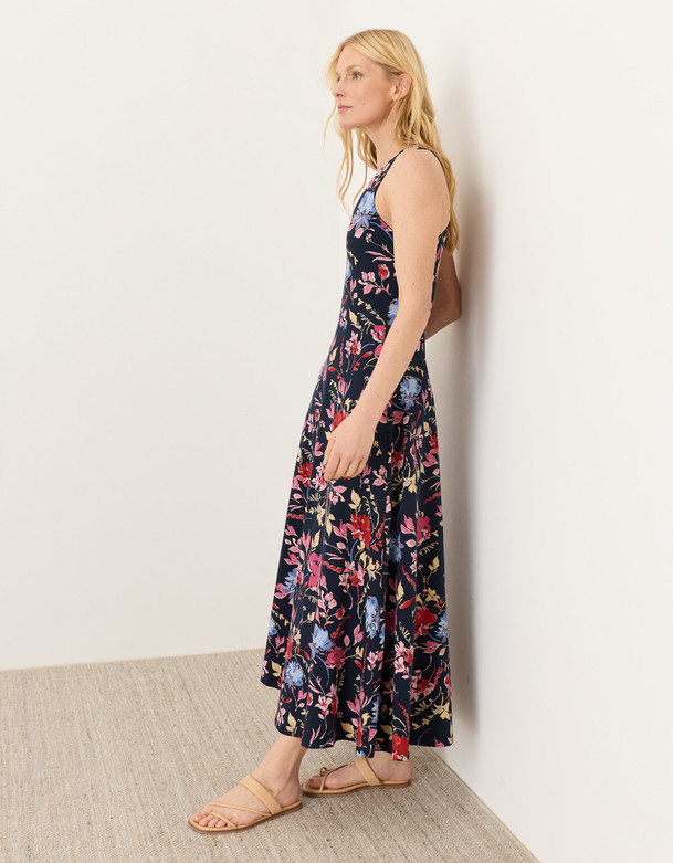 Pact Organic Fit & Flare Open Back Maxi Dress, Dayspring Blooms Multi