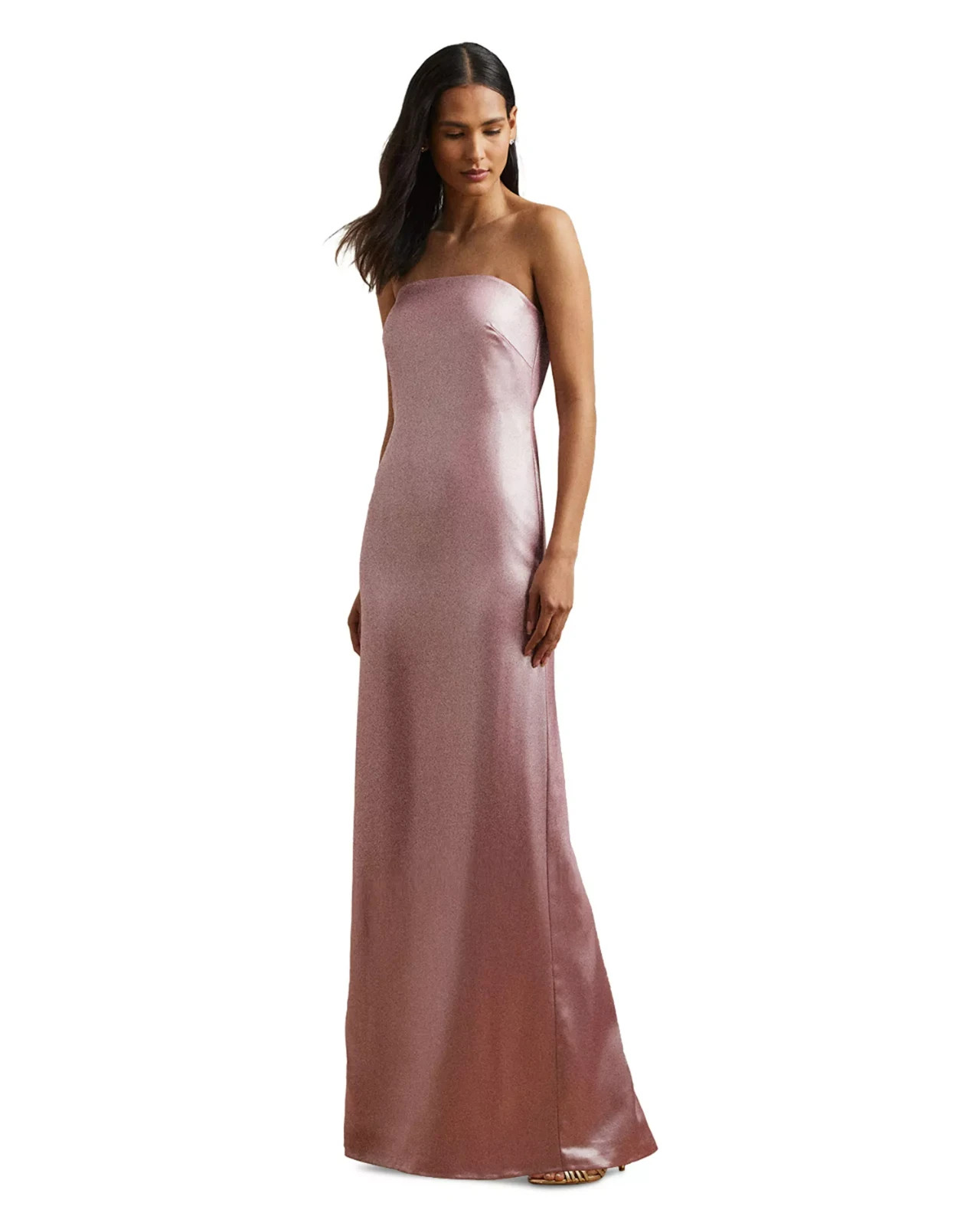 Lauren Ralph Lauren Foiled Charmeuse Strapless Gown Women’s 12 Rose Mauve Zip Up