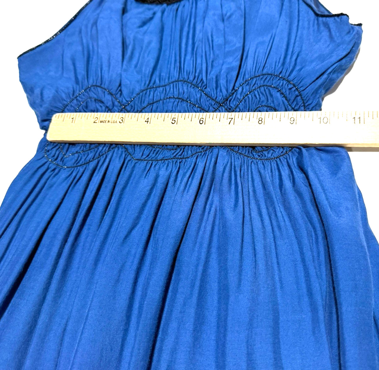 Studio M Knee Length Dress Beaded Stretch Waist Pleats Size L Festival Wedding