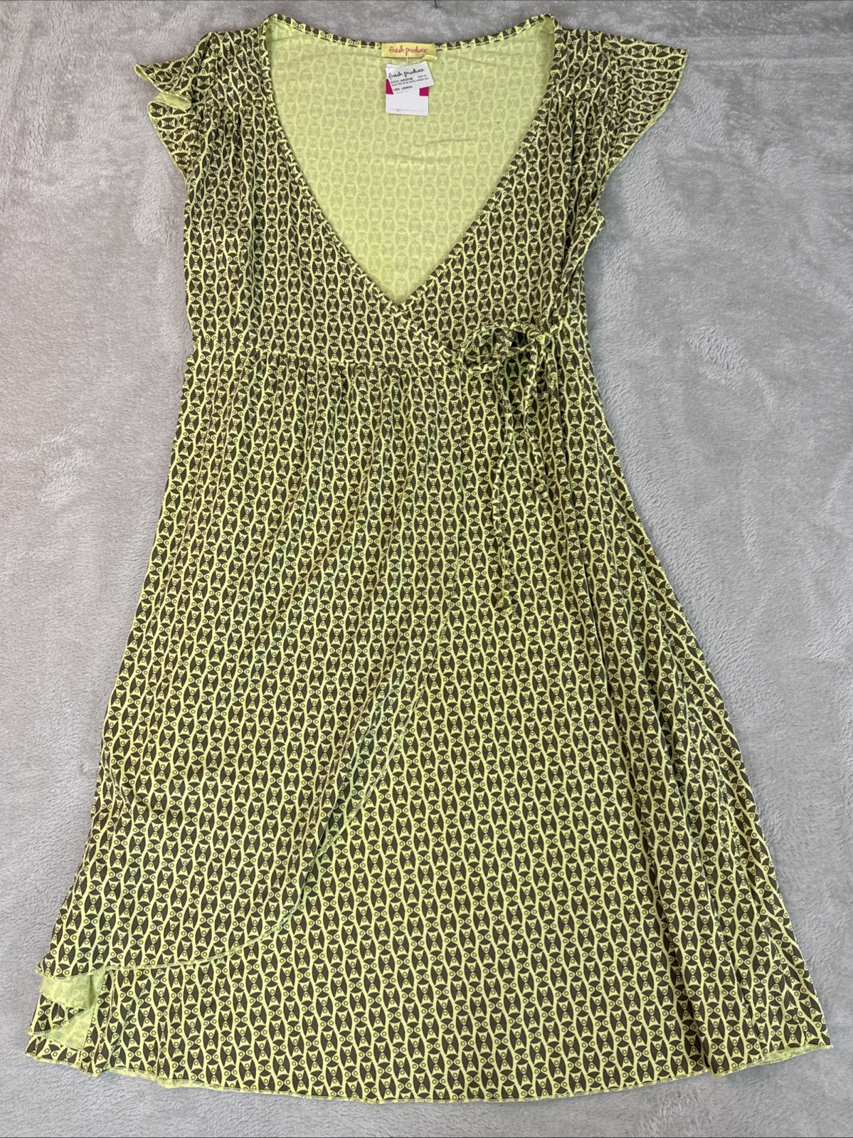Fresh Produce Dress Women M Yellow Quilted Eye Cafe Faux Wrap Swing A Line NWT