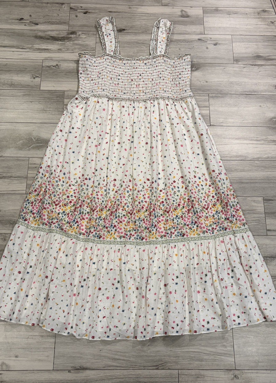 NWT 2X Max Studio Women’s Plus Size Ivory Floral Square Neck Tiered Maxi Dress