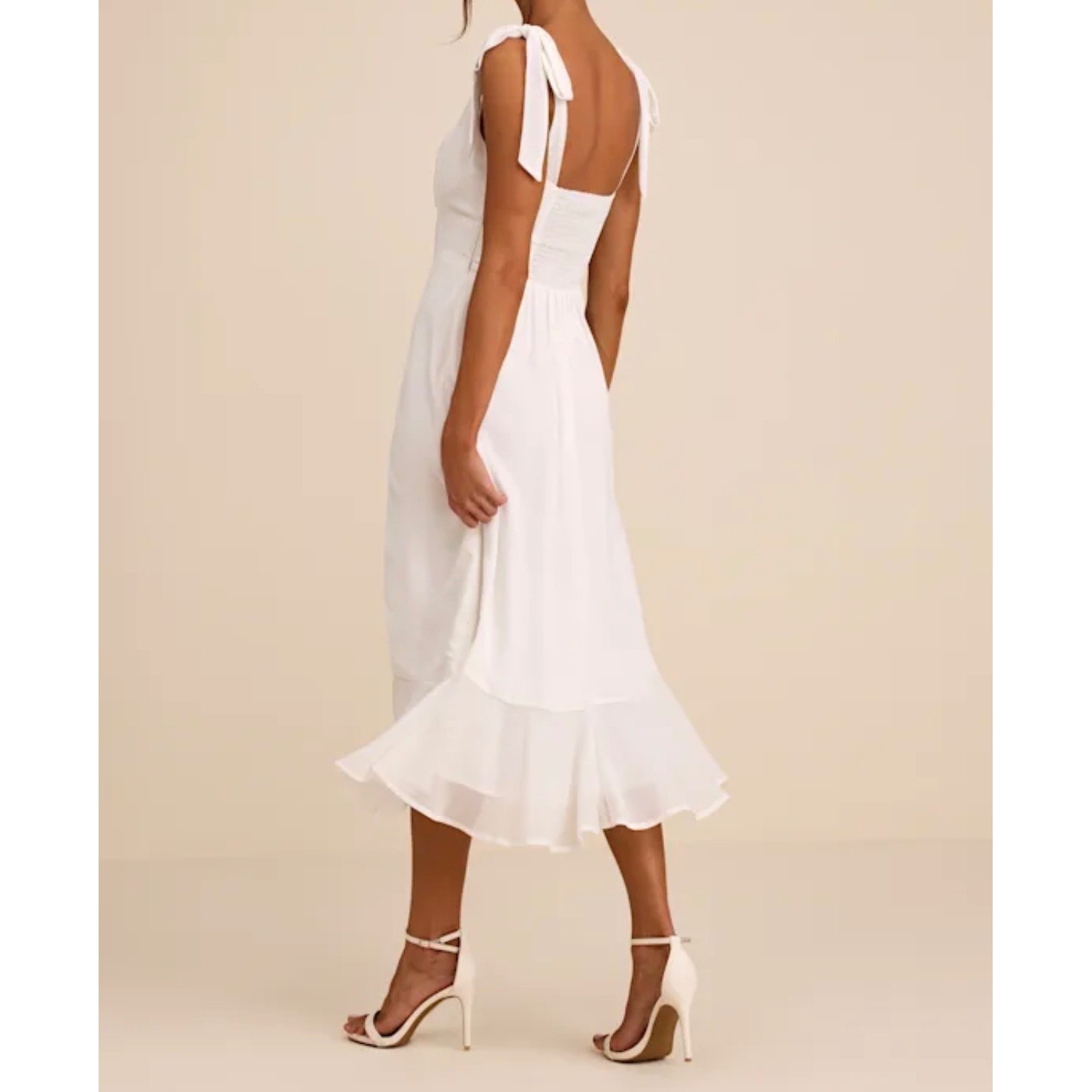 Lulus Summer Invite White Tie-Strap Tiered Midi Dress XL Smocked Slit Ruffle NEW