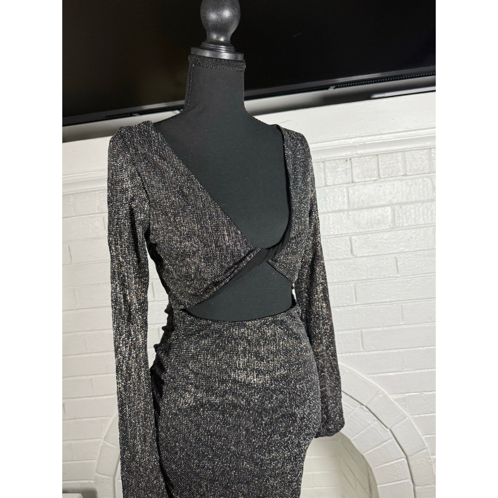Tresser bodycon dress- black metallic