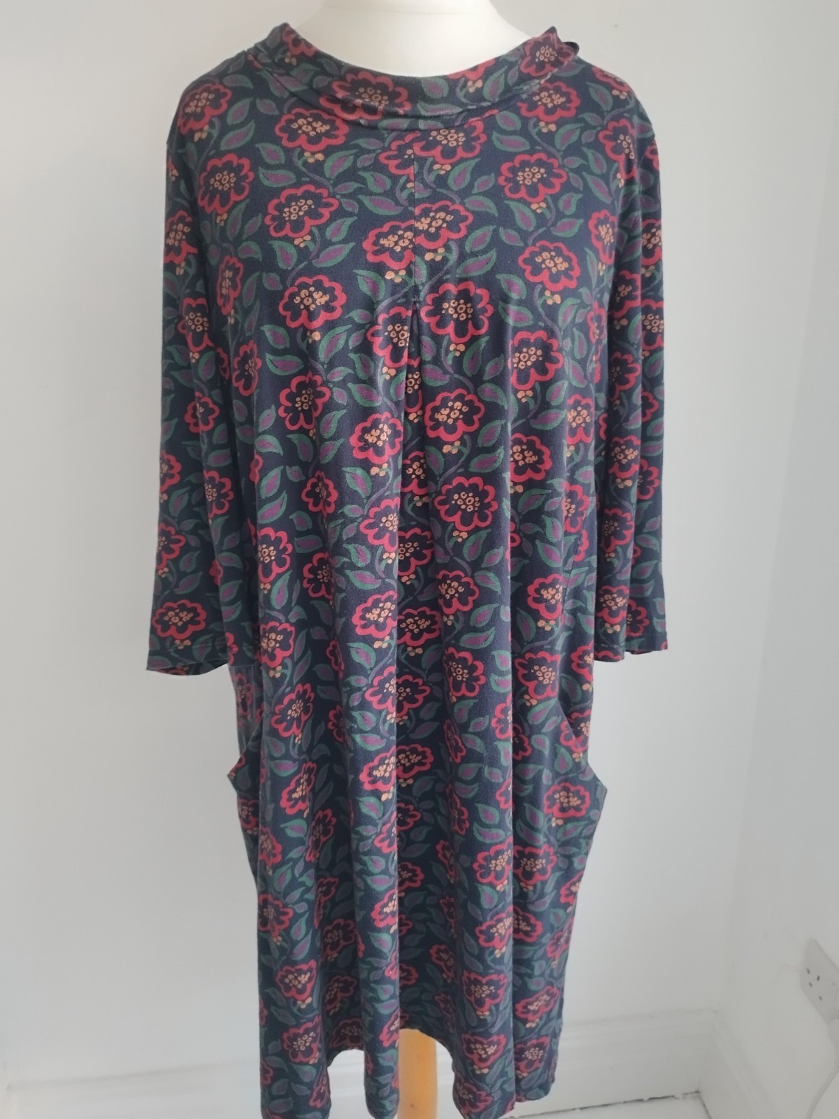 Seasalt Dress Navy Floral Etching Ink Jersey Knee Length Aline Roll neck UK 18