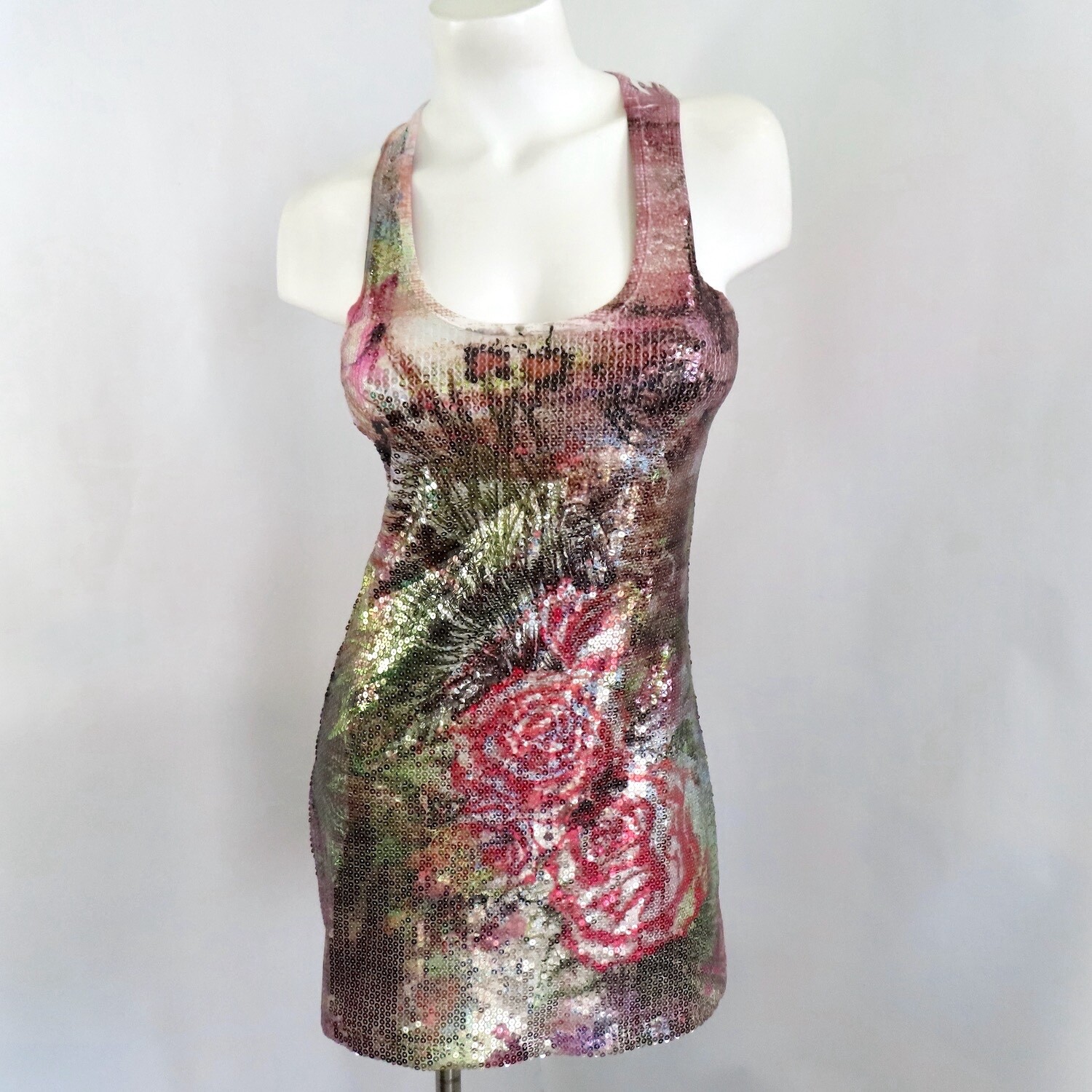 VTG Hello Miss Tank Dress Women S Red Gold Sequin Rose Sleeveless Party Wedding