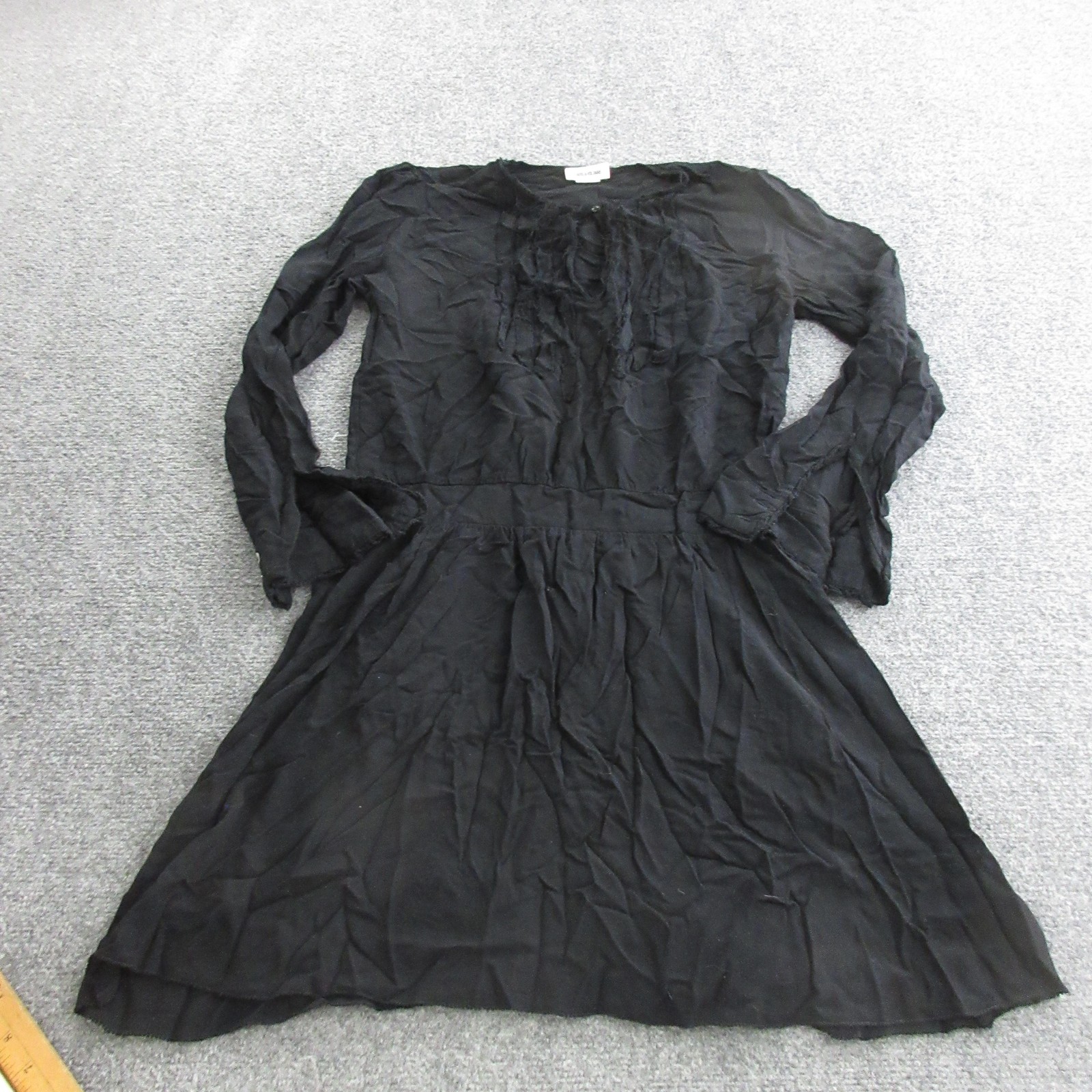 Zadig & Voltaire Dress Womens M Black Viscose Fit Flare Fringe Short Long Sleeve