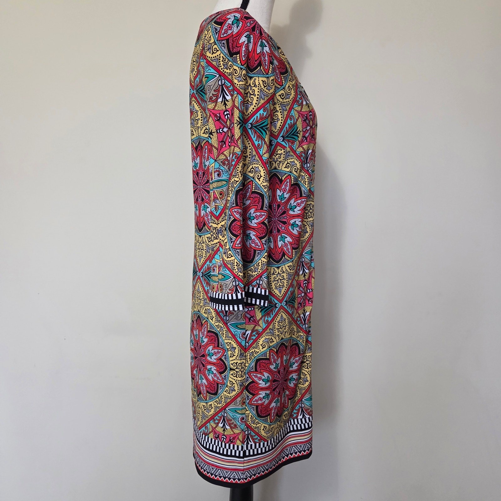 Laundry By Shelli Segal 8 Vibrant Lined Shift Dress Tunic 3/4 Bell Sleeve