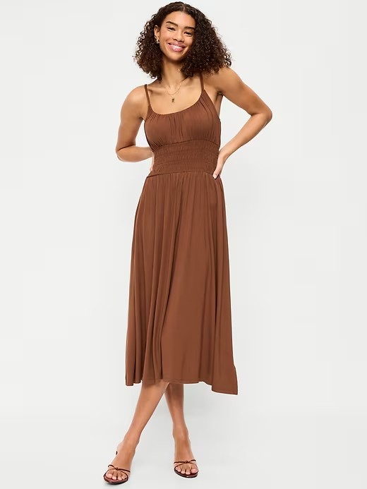 NEW Old Navy Womens Sleeveless Smocked Bodice Cami Midi Dress Coco Brown M NWT
