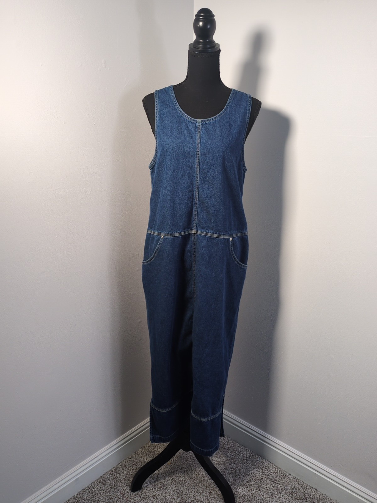 VTG Basic Edition Denim Sleeveless Maxi Dress, Women’s S, Pockets Dark Wash