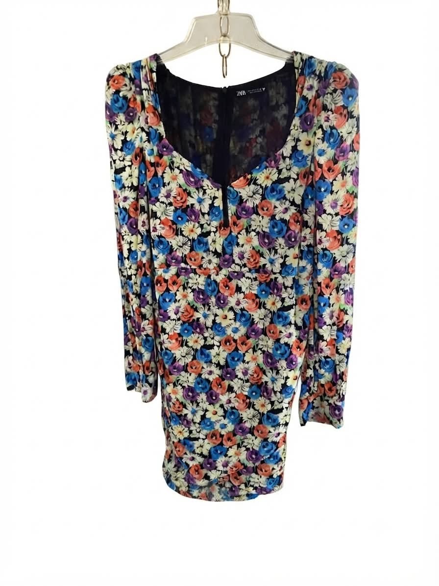Zara Floral Long Sleeve Bodycon Mini Dress