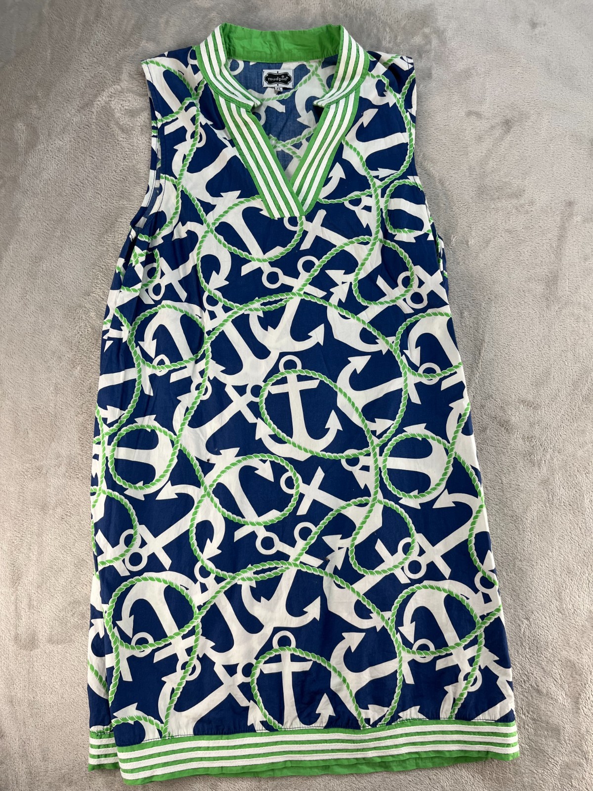 Mudpie Shift Mini Dress Sleeveless Medium Anchor Nautical Ocean Beach Cotton