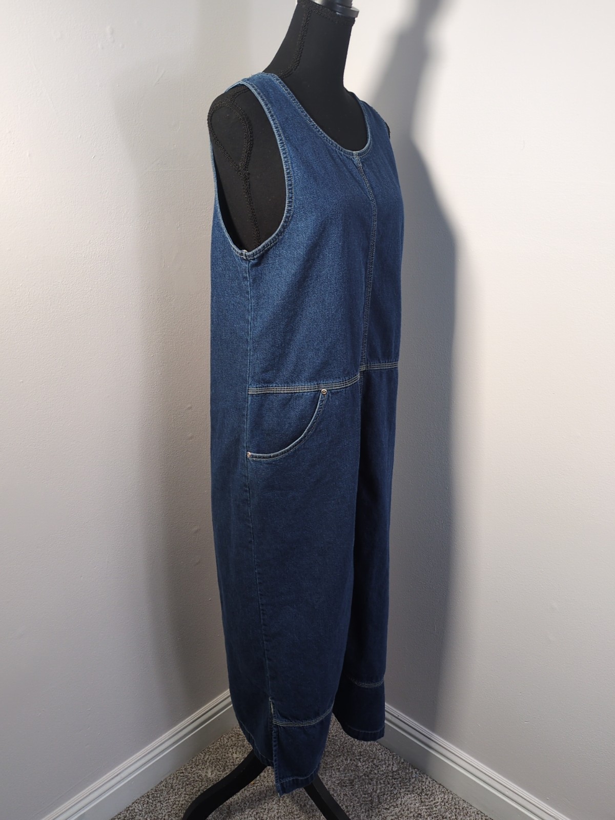 VTG Basic Edition Denim Sleeveless Maxi Dress, Women’s S, Pockets Dark Wash