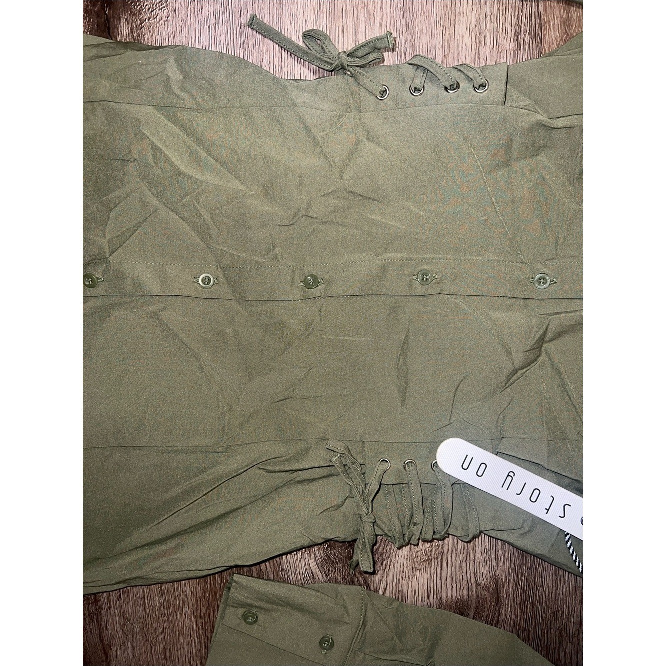 Olive Green Button-Front Shirt Dress with Side Lace-Up