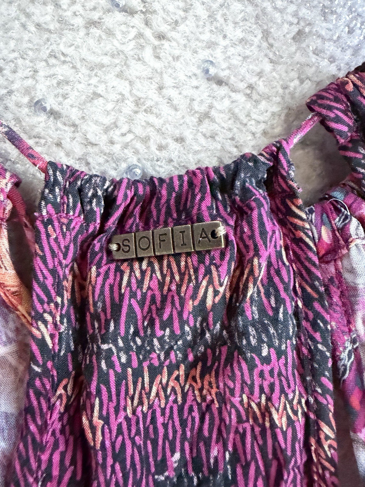 Sofia by ViX Halter Dress Medium M Pink Geometric Tassel Boho Resort Coverup