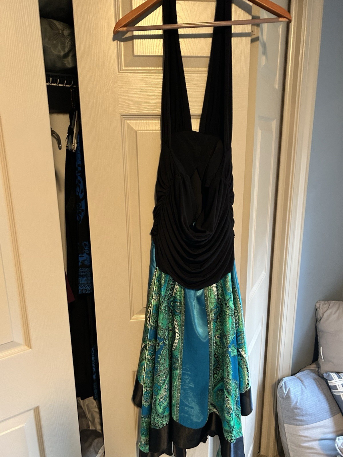 Black And Turquoise Halter Dress