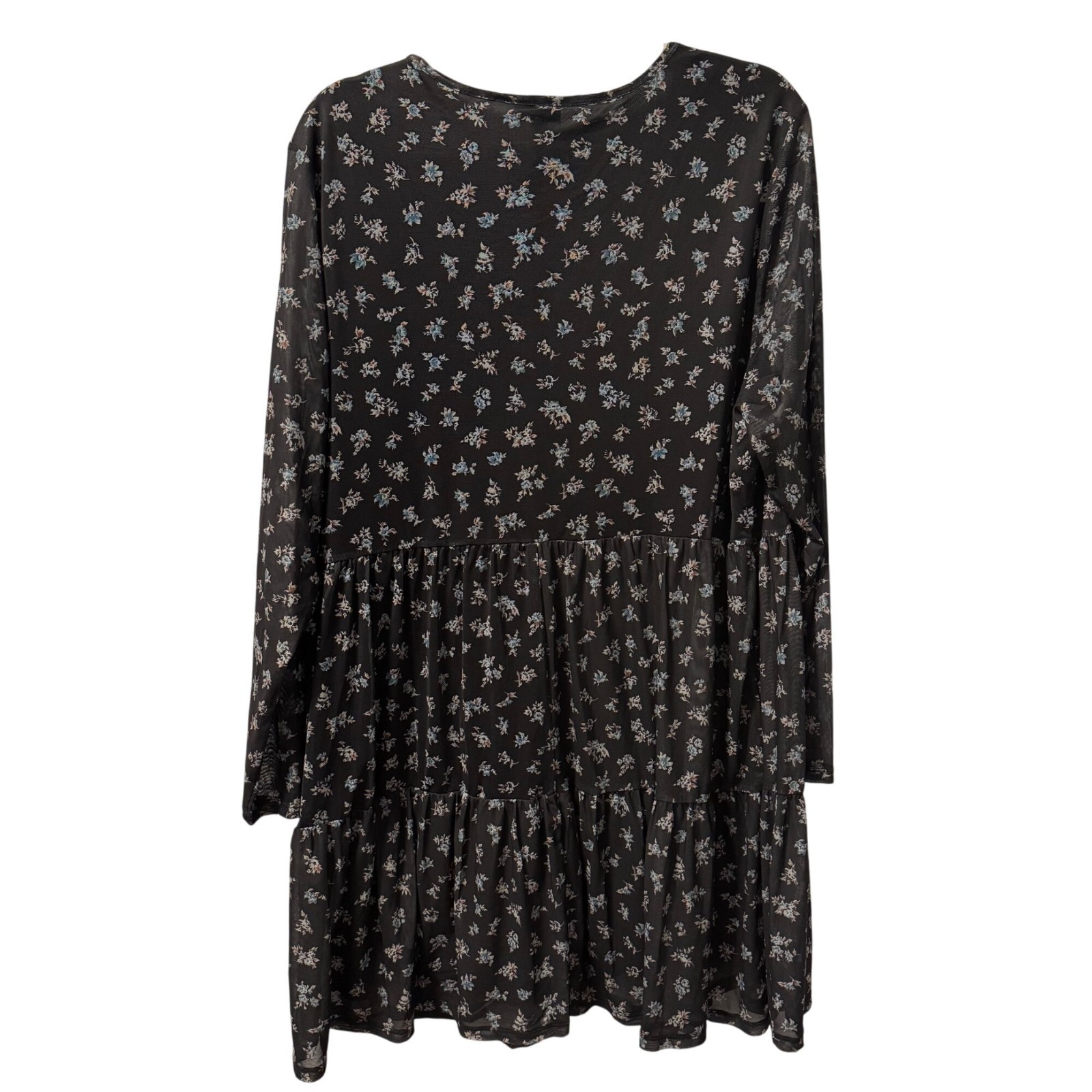 Love Fire Womens Floral Tiered Long Sleeve Dress Sz 2X Black/White Polyester Ble