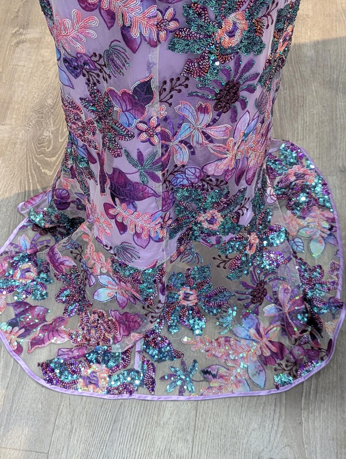 Embroidered Sequin Mesh Ruffle Slit Midi Dress