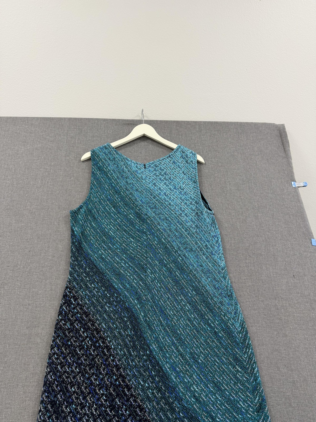 St. John Dress Womens 16 Blue Colorblock Teal Sheath Sleeveless Lined Tweed