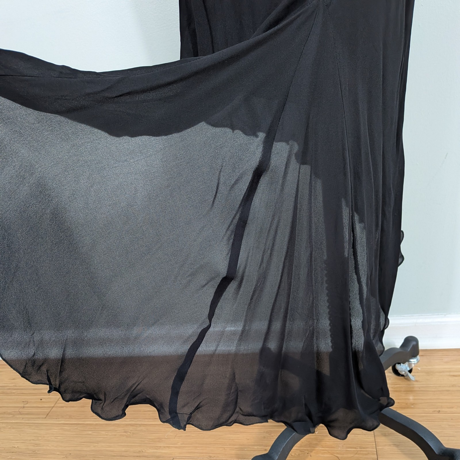 Vintage Silk Midi to Maxi Dress 8 Black Slip 90s Y2K Fairy Goth Guest Cocktail