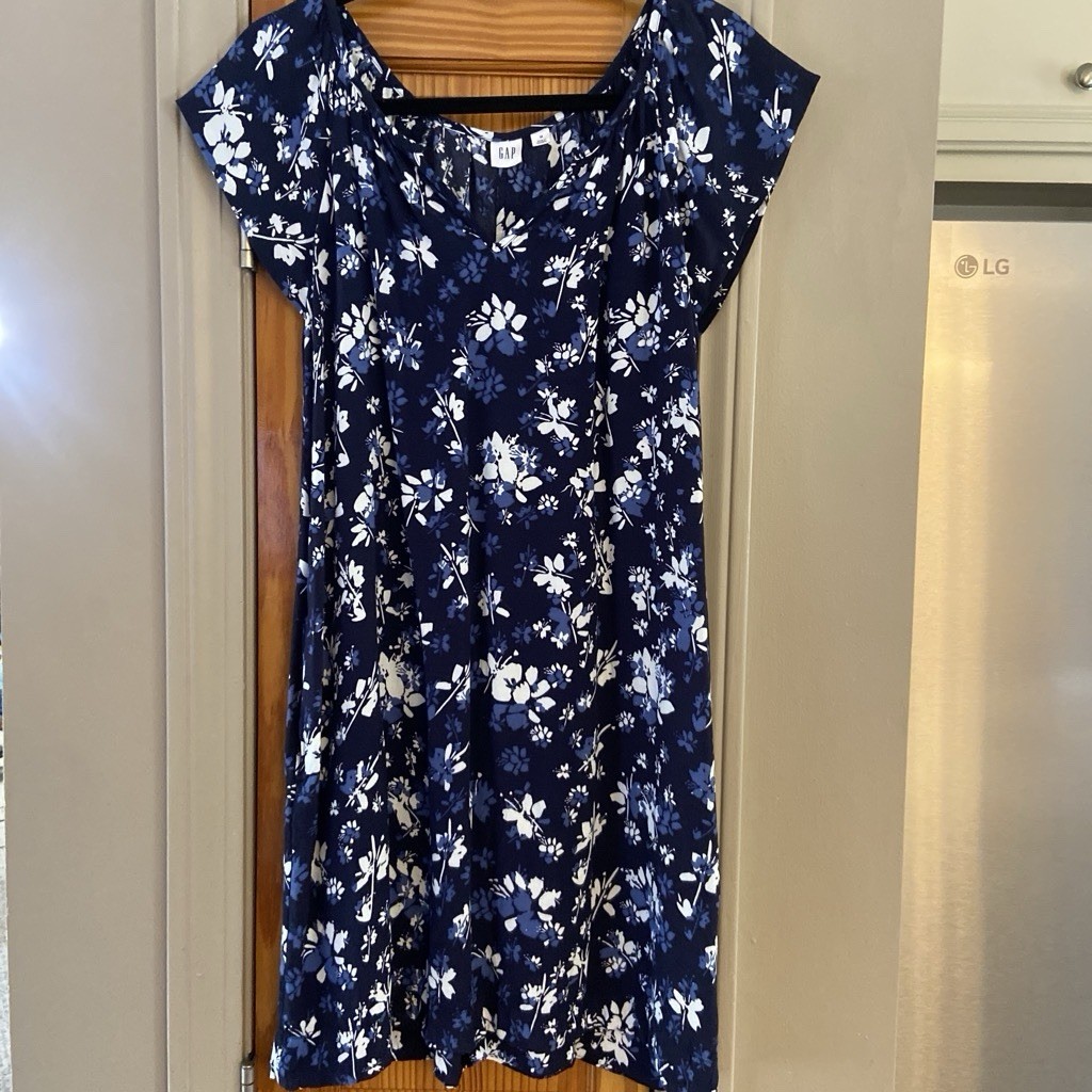GAP Womens Sundress Blue White Floral V-Neck Short Sleeve Knee Length M