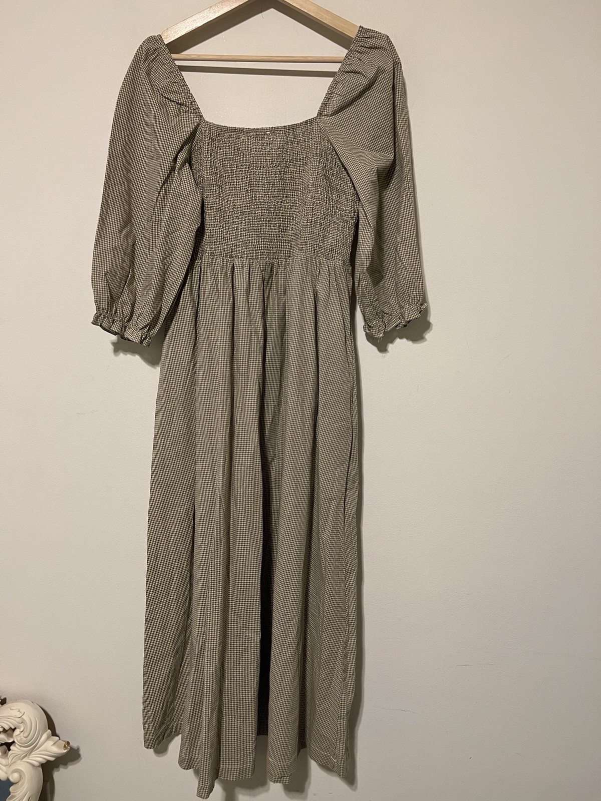 NWT Neuflora Dublin Dress In Green Gingham Lace Detail Size Medium
