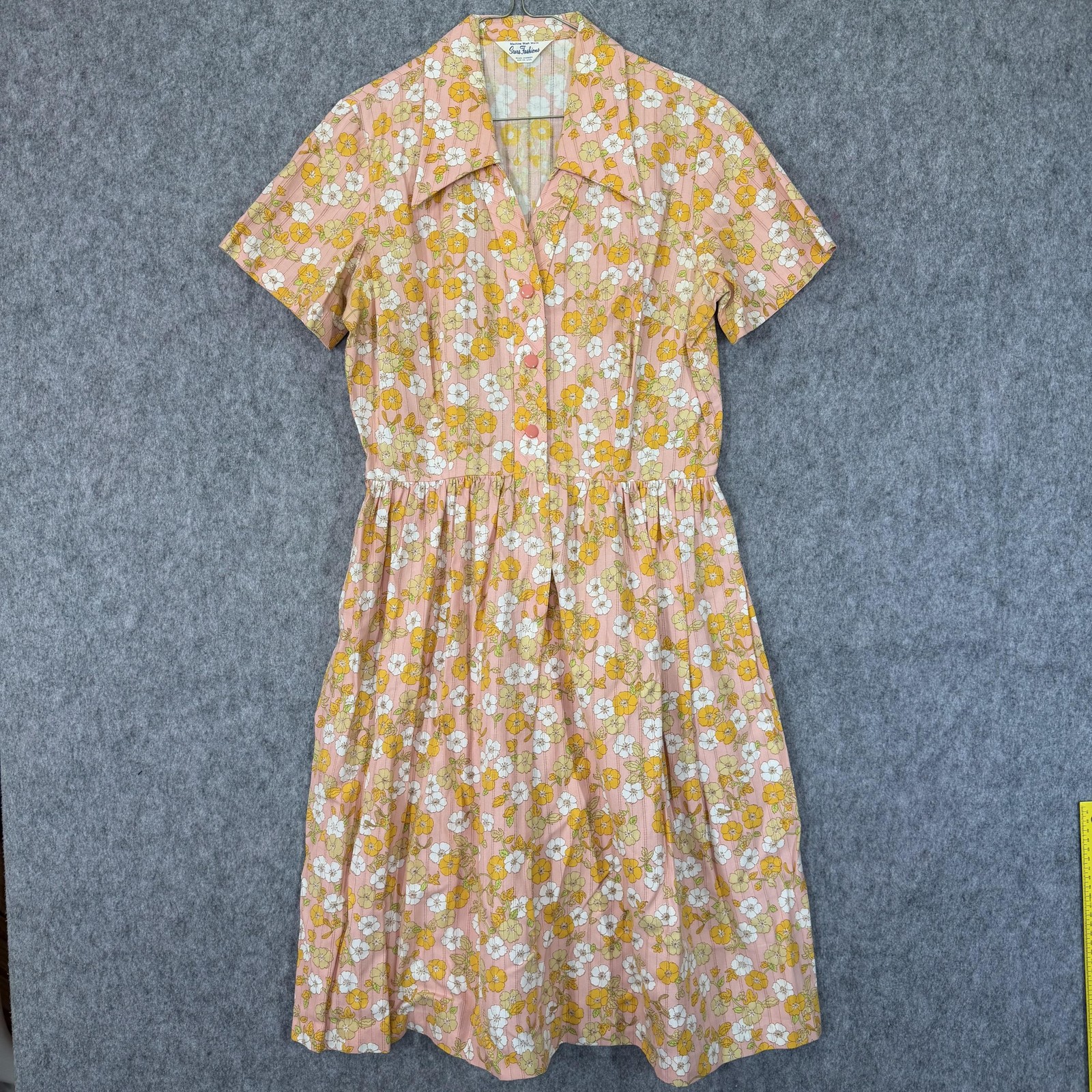VTG Sears Dress Womens Medium Orange Floral Shirt Fit & Flare 60s Flower Power