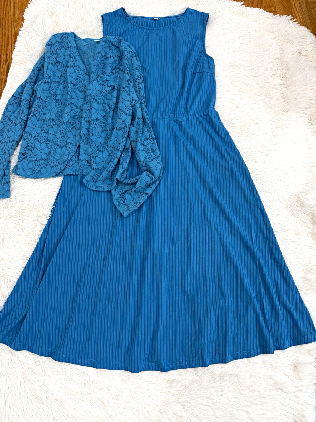 New Exclusive Everyday Women’s Blue Solid A-Line Round Neck Midi Dress XL