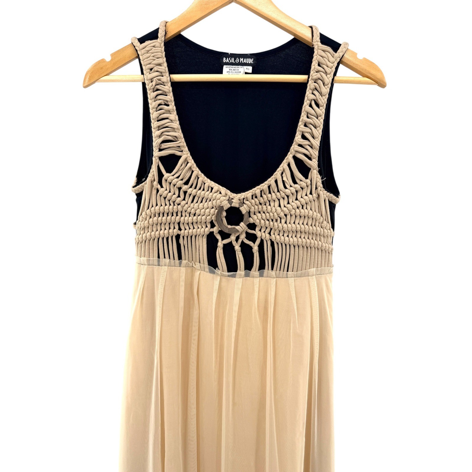 Basil & Maude Macrame Mini Dress Mesh Tulle Boho Crochet Ethereal Fairycore XS