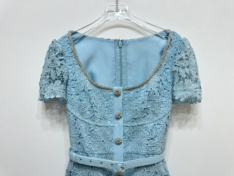French Style Womens Lace Slim Short Sleeve Square Neck Mid Long Fishtail Dresses