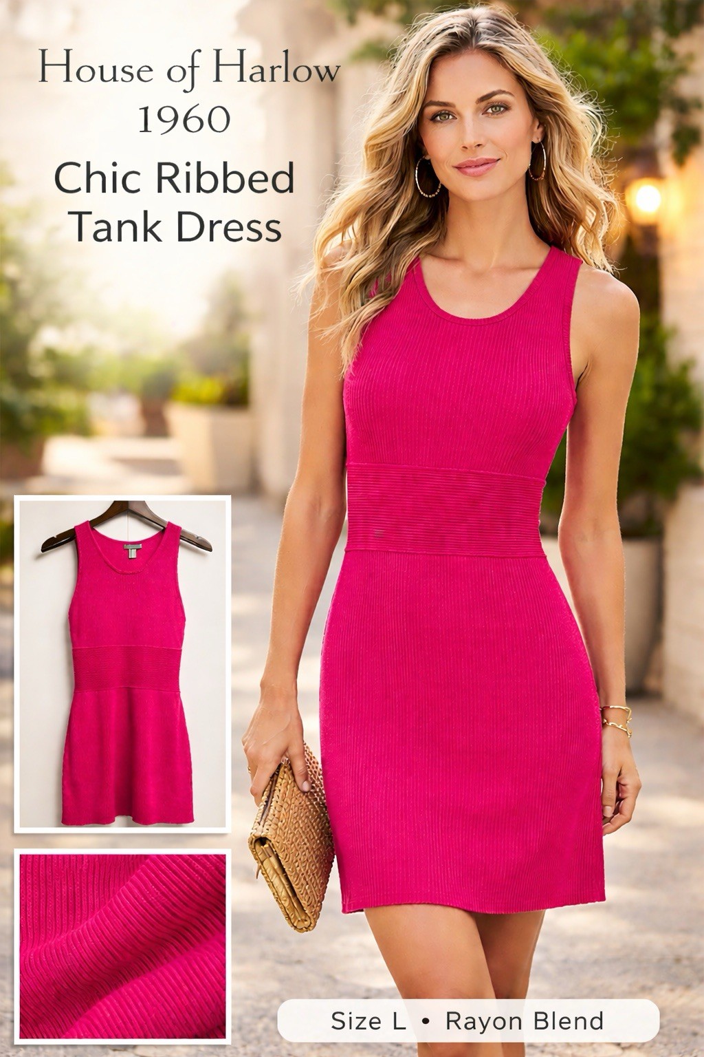 House of Harlow 1960 Pink Knit Tank Dress Scoop Neck Sleeveless Stretch L