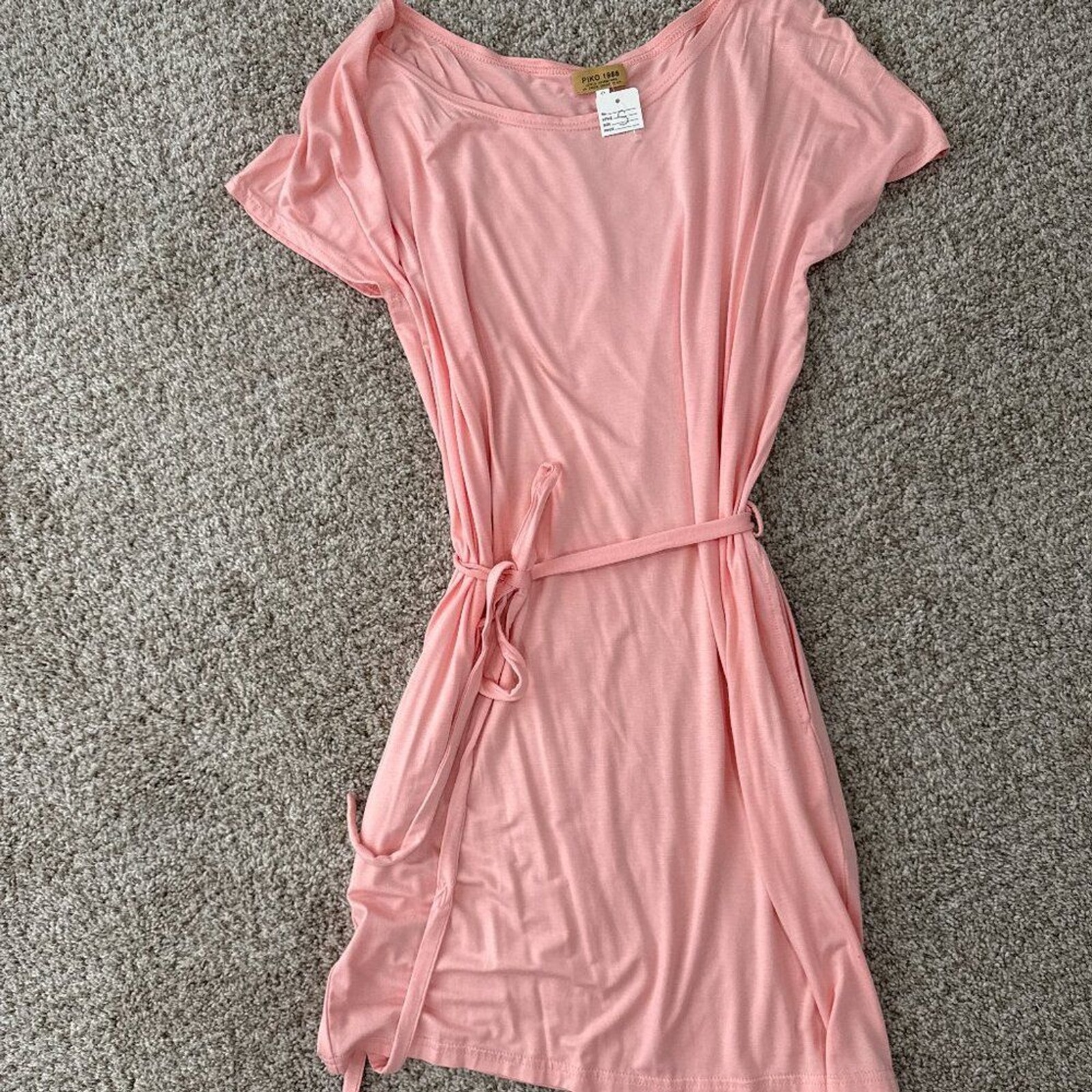 PIKO 1988 Authentic Tie Waist Dress Pockets Bamboo Spandex NWT! Pink Size Small