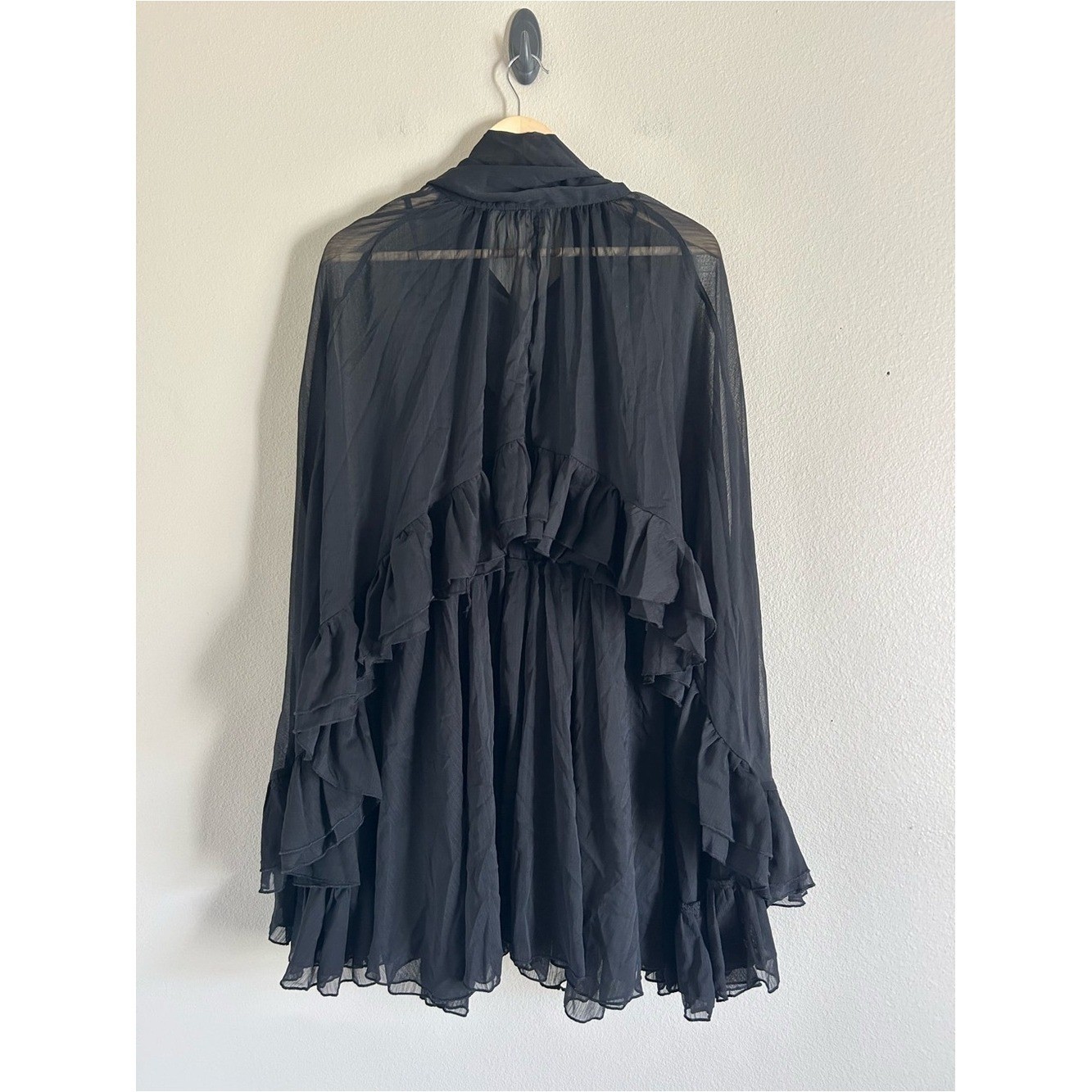 Commense Black Tiered Ruffle Chiffon Mini Dress Set with Liner Large New