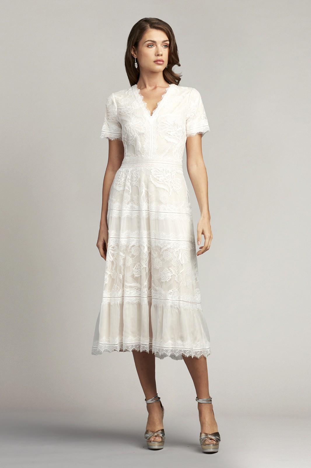 NEW, TADASHI SHOJI BEATRICE TEA-LENGTH DRESS in White Sz 12 #MD2069