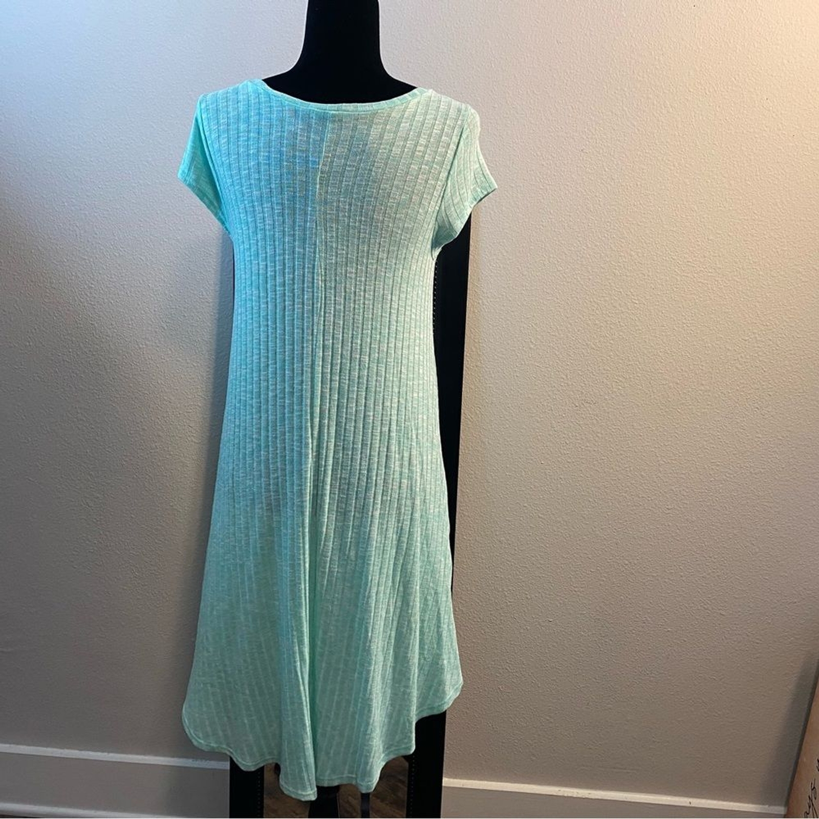 Lollipop Star Mint Ribbed Knit Pockets Crewneck Cap Sleeve Soft Summer Dress