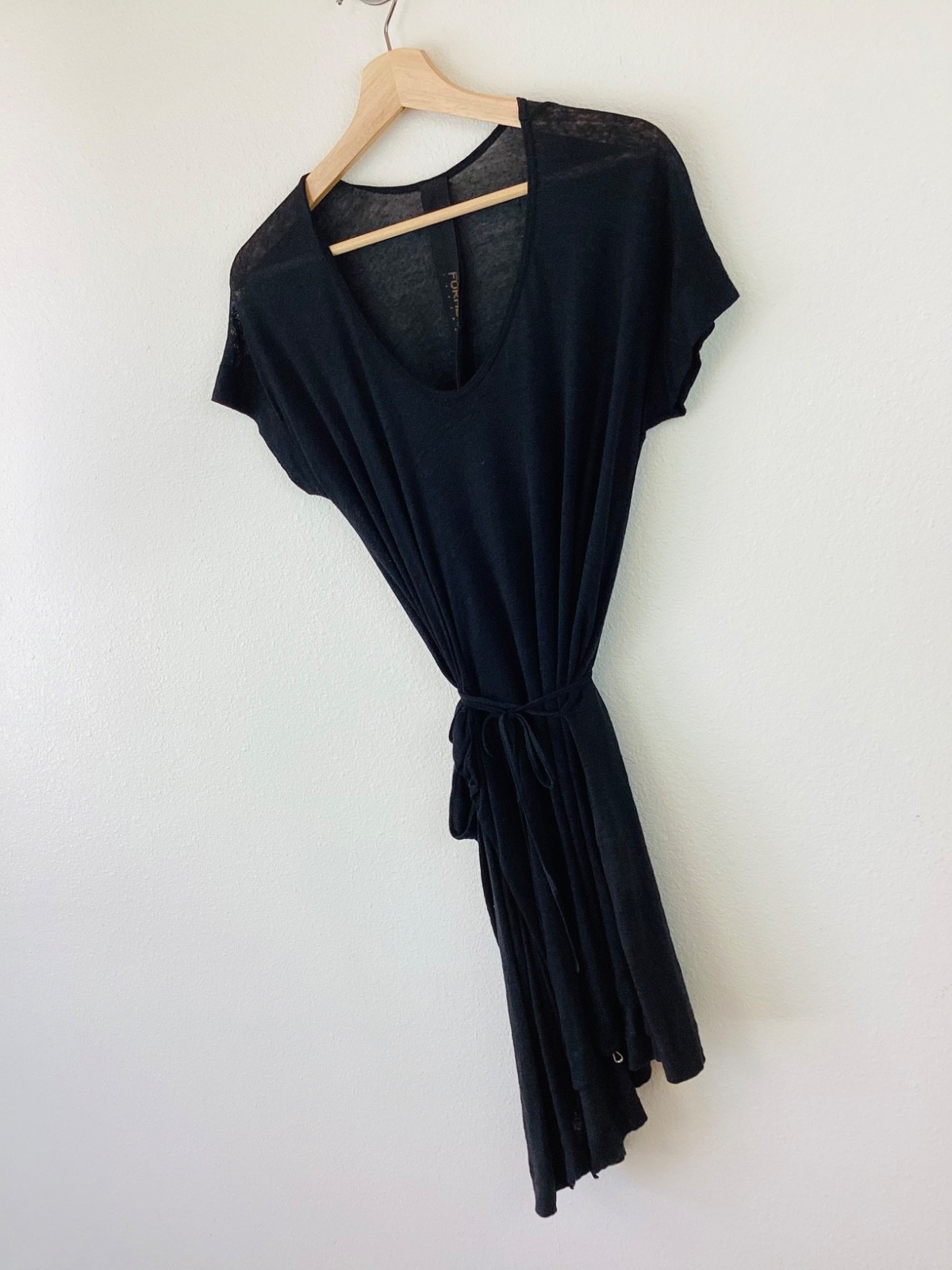 FORME De EXPRESSION Black AVANT GARDE Linen Sculptural Tie Up T Shirt Dress M