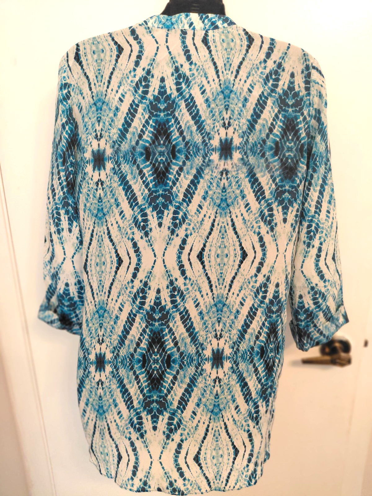 Rory Beca 100% Silk Blue Watercolor Mini Dress Tunic Womens Sz 8 Made USA