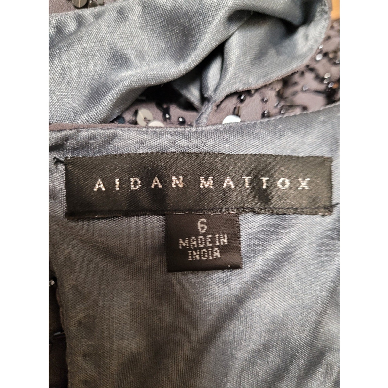 Aidan Mattox Gray Sequin 100% Silk Cold Shoulder Dress Sz 6 GLAM Party Evening