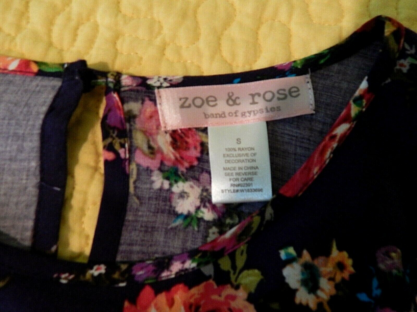 Zoe & Rose -Long Sleeve Boho Navy Floral Mini Dress Open Back Size Small – NWT