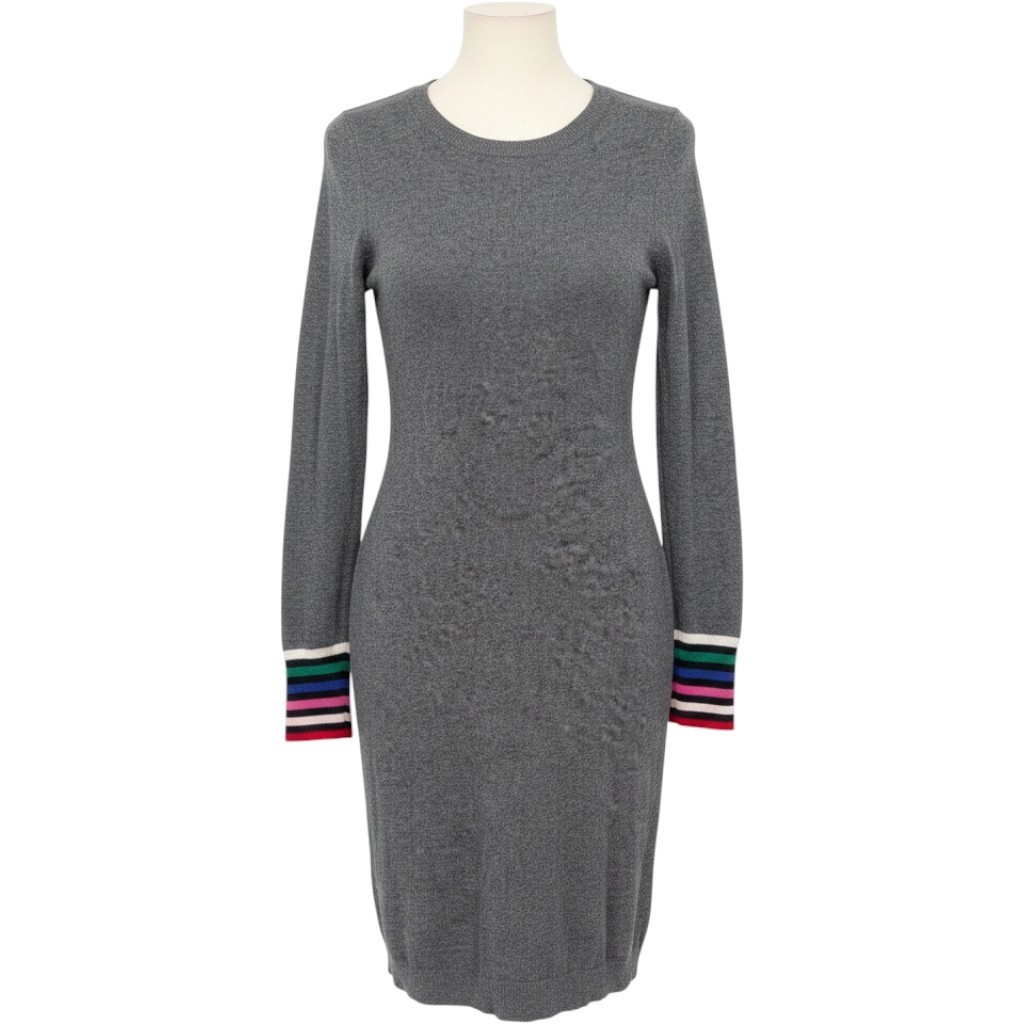 Boden Sweater Dress Women 4 Gray Rainbow Stripe Wool Cashmere Blend Knit Preppy