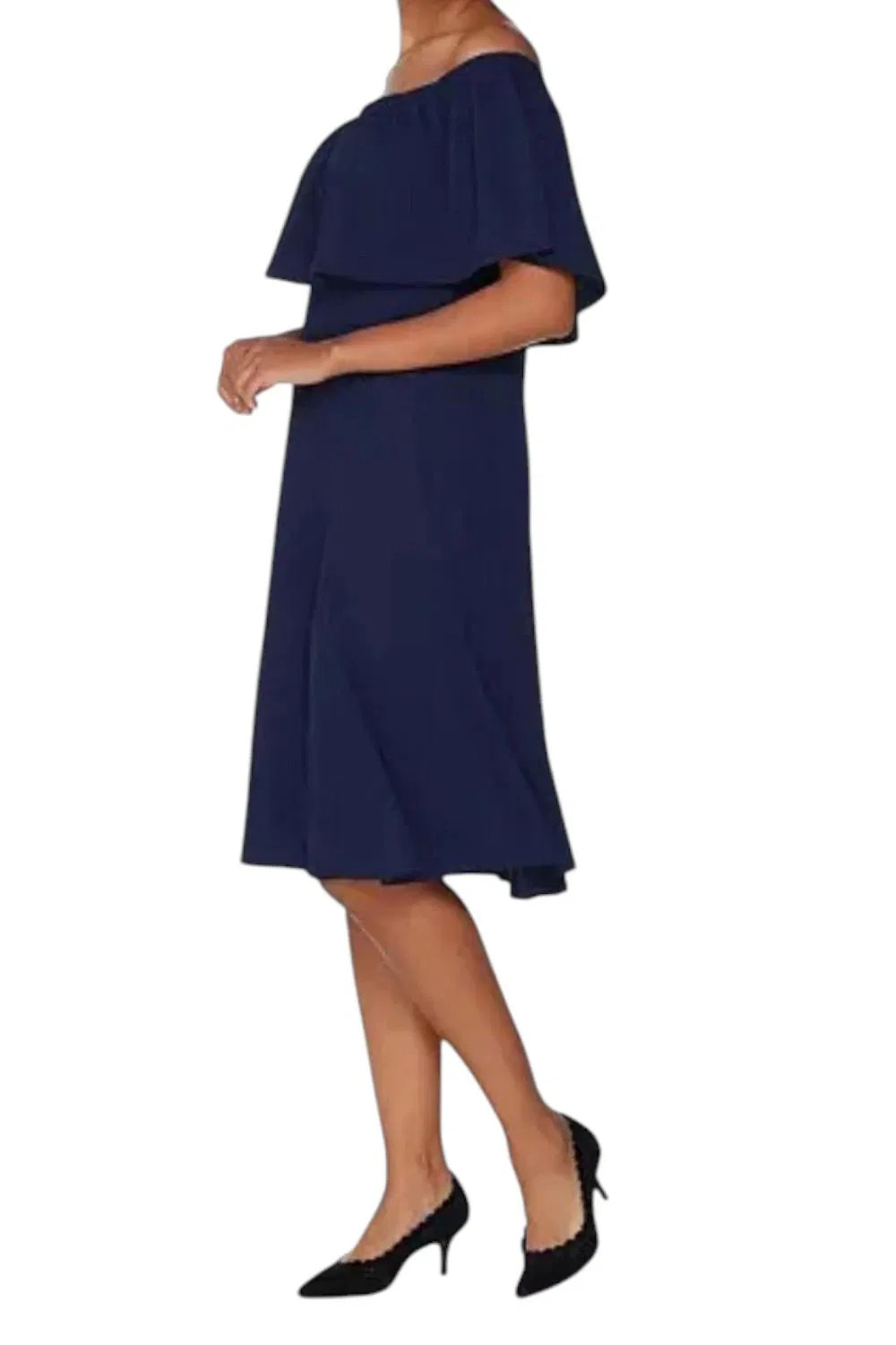 Isaac Mizrahi Live! Women’s Pebble Knit Convertible Ruffle Dress Navy