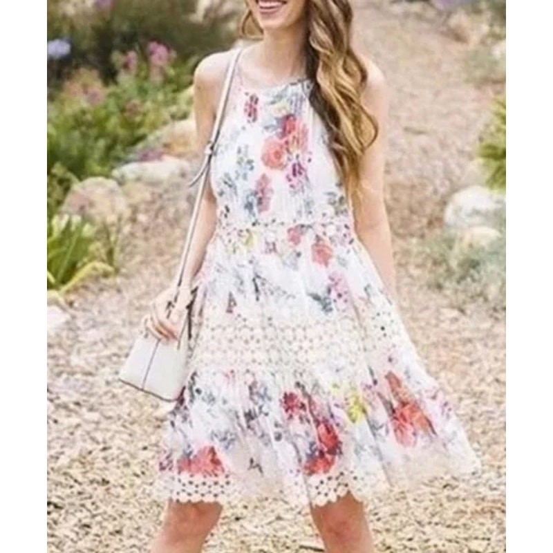 Anthropologie Ranna Gill Lace Crochet Floral Kalila Midi Dress White Size Small