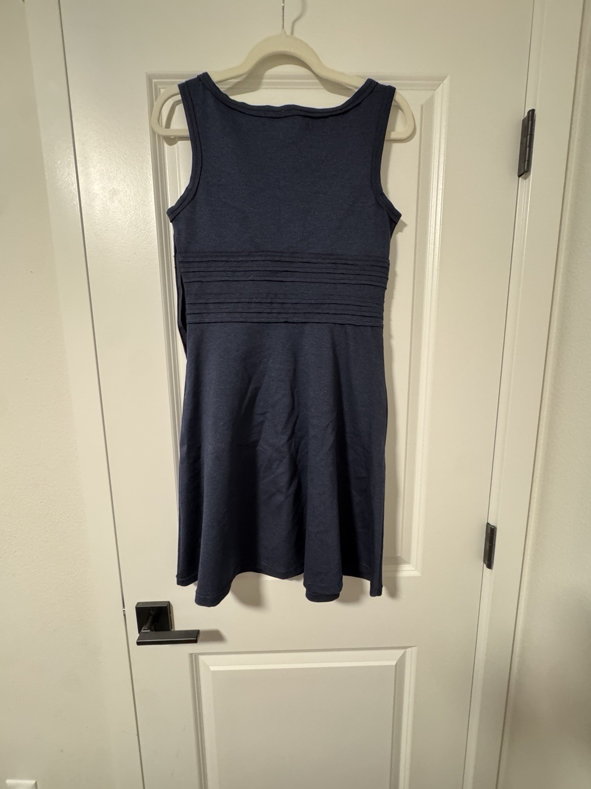 Max Studio Navy Blue Sleeveless Ruched Waist Knit Dress Size S Rayon Blend