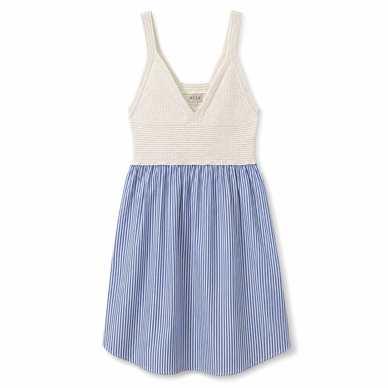 KULE The Esmee Dress Size L White Royal Blue Stripe Crochet Poplin Sundress