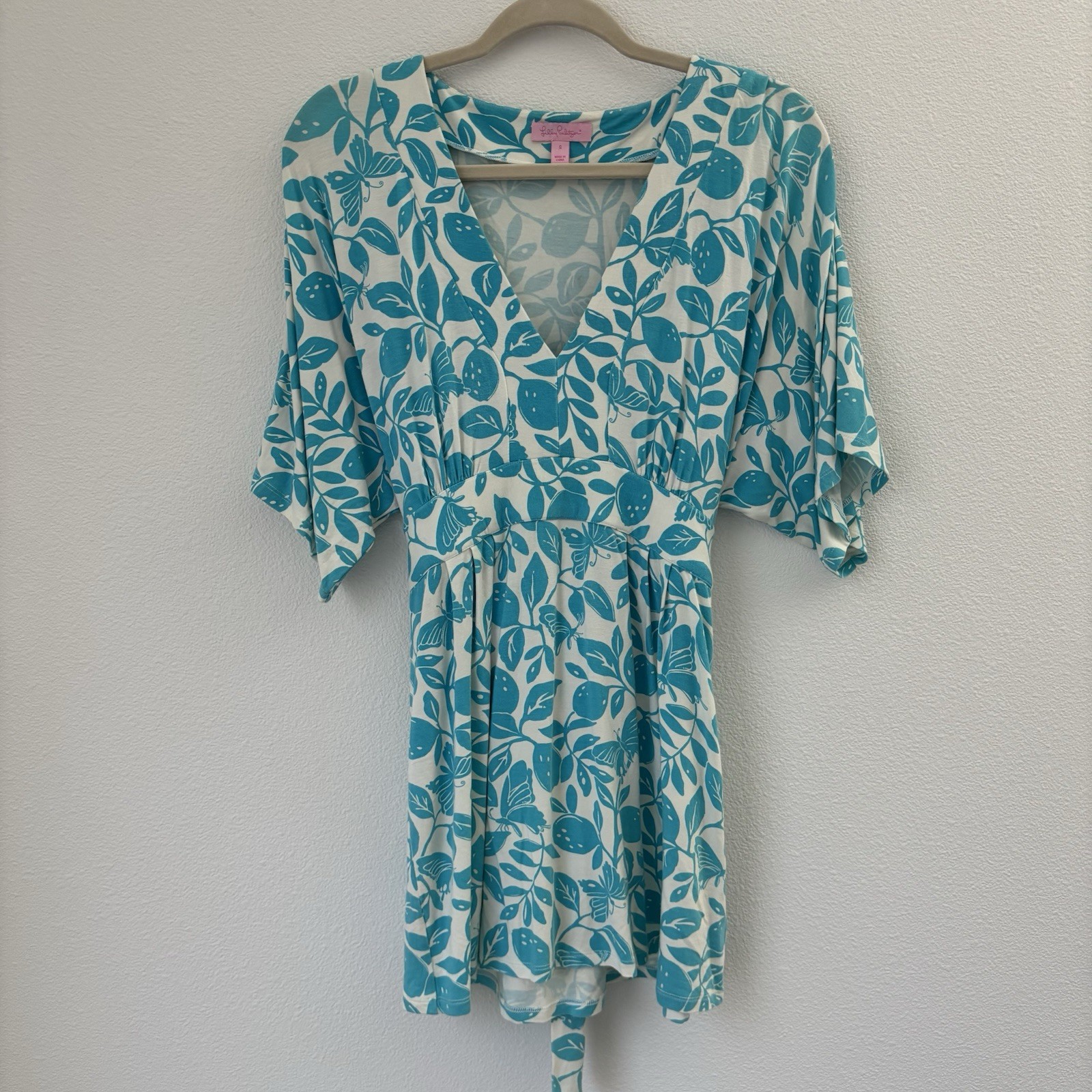 Lilly Pulitzer Dress Women’s Small Blue Butterflies Citrus Print Tie Back Mini